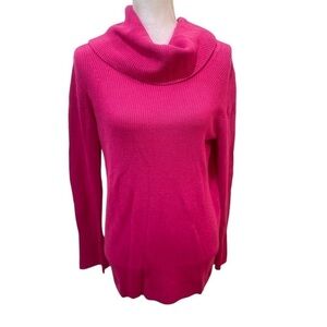 Talbots mock neck bell sleeve fuchsia knit sweater ribbed modal cotton large